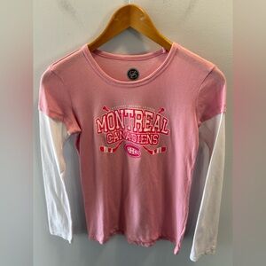 NHL Montreal Canadiens Pink & White Layered-Look Long Sleeve Tee Size Girls XL